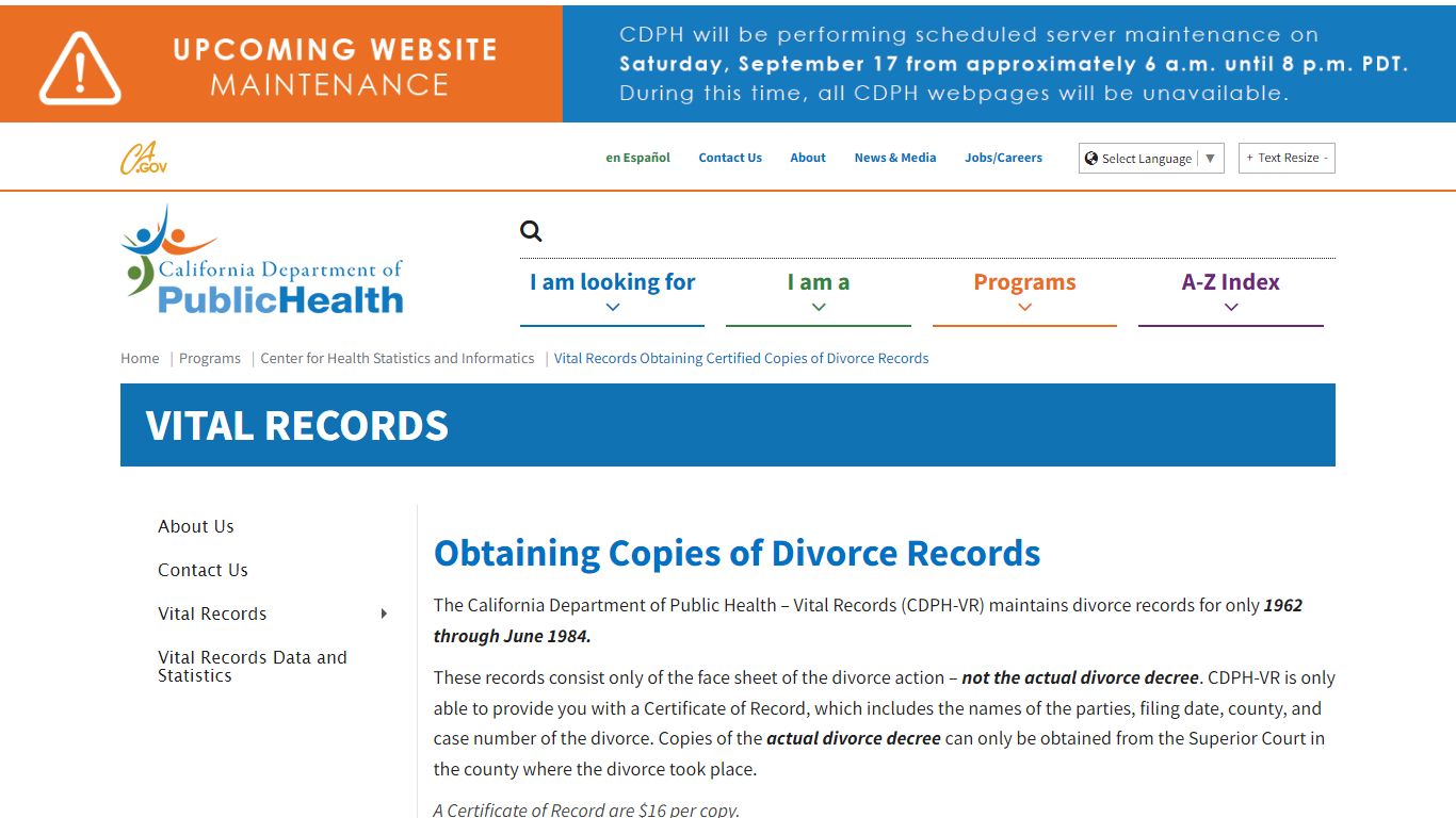 Vital Records Obtaining Certified Copies of Divorce Records - California